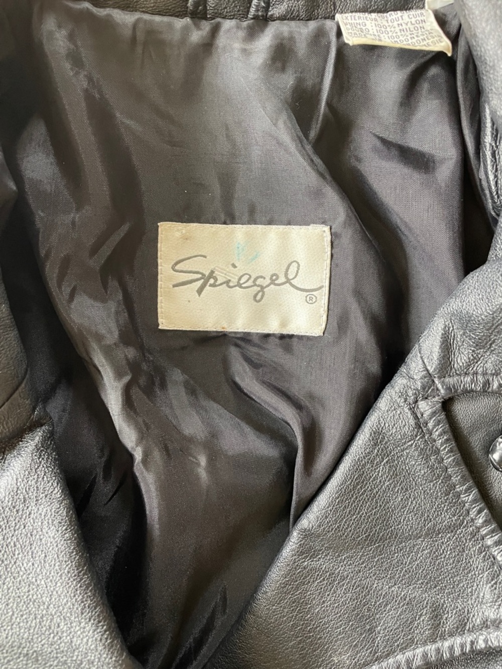 Vintage Spiegel Black Leather Jacket Belted Moto Style Size Small/Medium - Picture 9 of 12